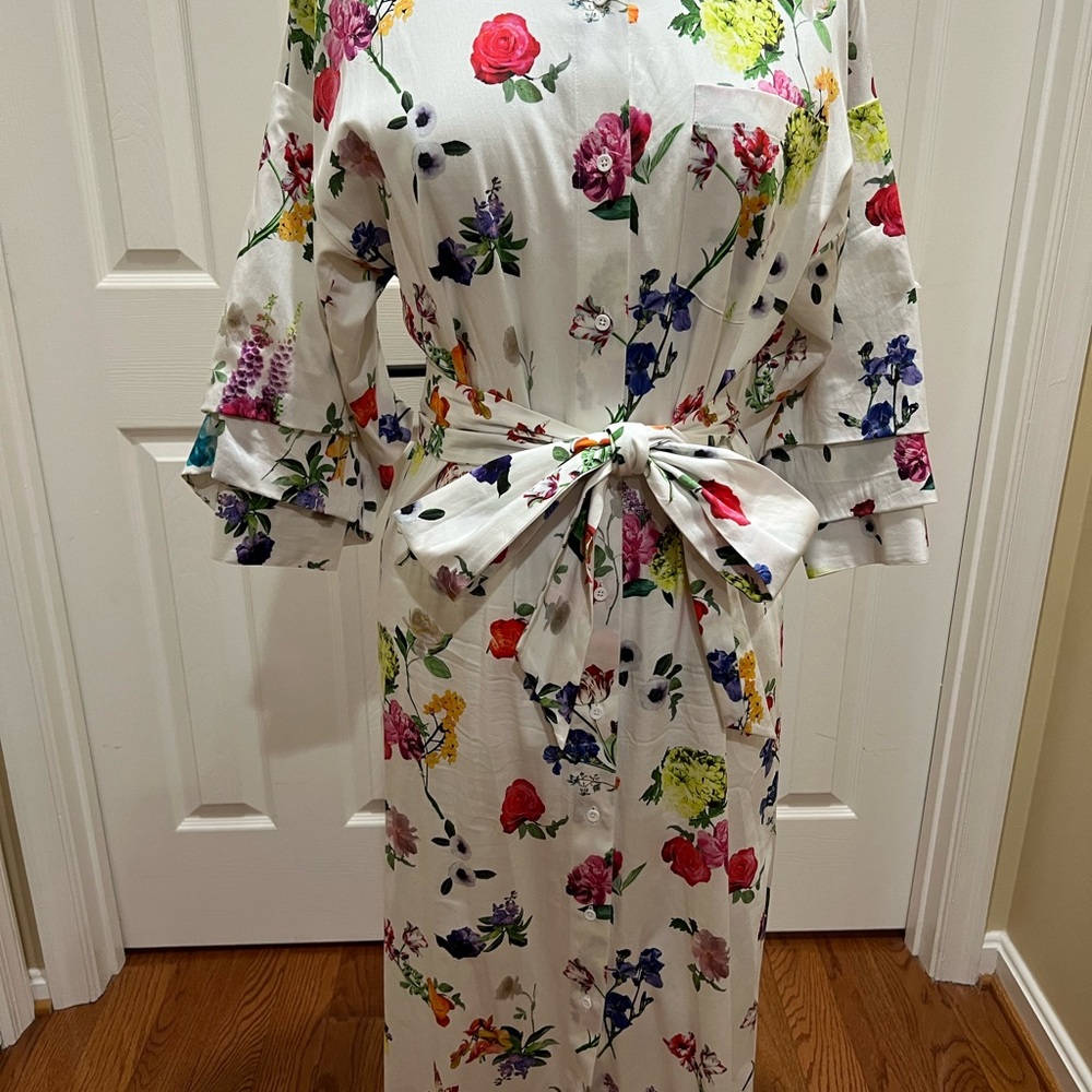 Alice + Olivia Floral Maxi Shirt Dress w/tie